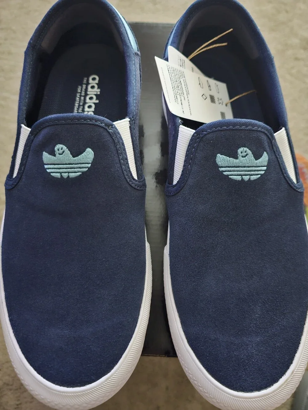 adidas Shmoofoil Shoes Limited Men's Slip-On Low Suede Sneakers Navy/White 8.5us